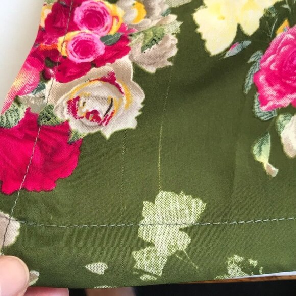 DKNY Long Colorful Tunic olive green/pink/yellow floral 3/4 sleeve square neck 6 - Picture 16 of 16